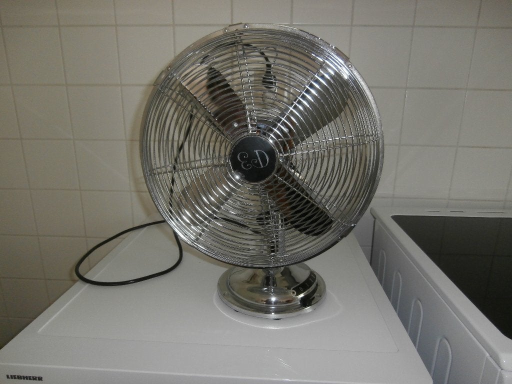 Vintage  zoldervondst zware chromen tafelventilator, Ophalen, Gebruikt, Tafelventilator