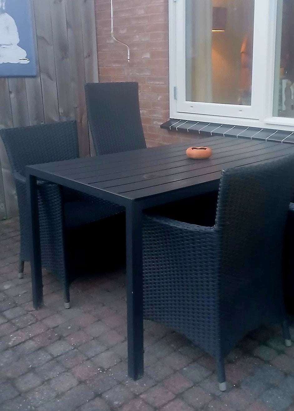 Tuinset met 4 stoelen , tafel en een bankje, Ophalen, 4 zitplaatsen, Gebruikt, Aluminium
