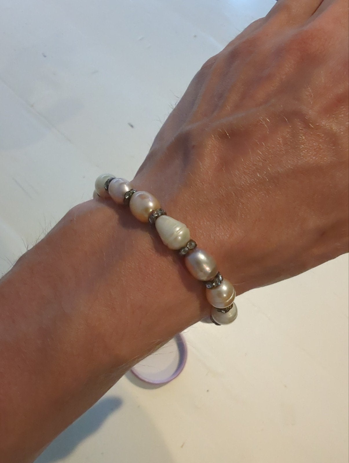 Echte parel en edelsteen armband, Overige materialen, Gebruikt, Met edelsteen, Wit