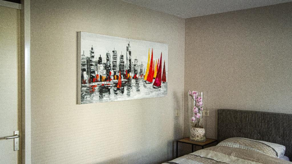 Canvas schilderij boten / zeilboten / regatta / skyline, Ophalen, 50 tot 75 cm, Nieuw, 125 cm of meer