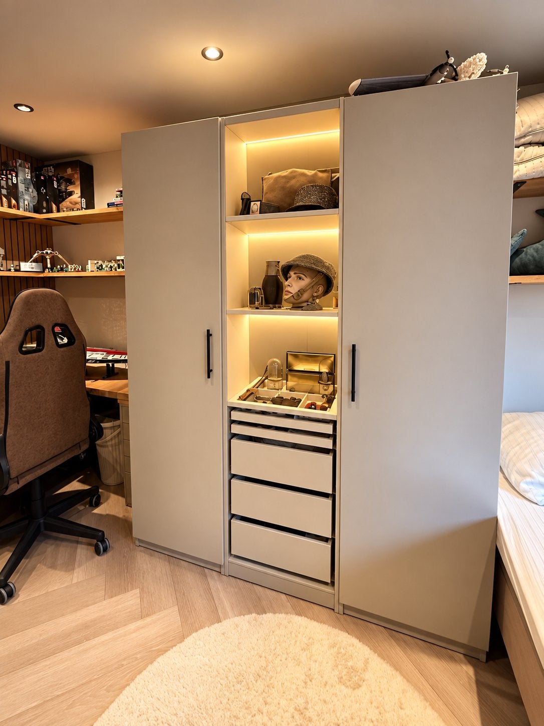 IKEA PAX kledingkast 15058201 beige compleet ingericht LED, Ophalen, 200 cm of meer, Zo goed als nieuw, Met lade(s)