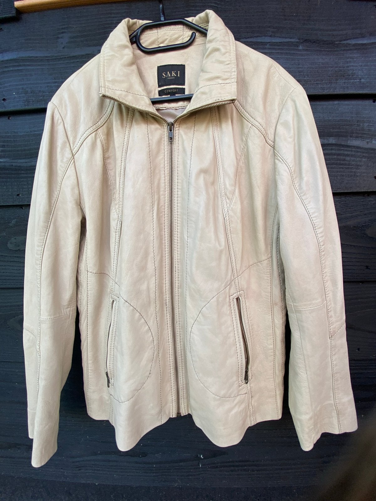 Dames Saki Sweden Leren Jas Maat 44 - Beige/Crème, Kleding | Dames, Ophalen of Verzenden, Zo goed als nieuw, Maat 42/44 (L), Beige