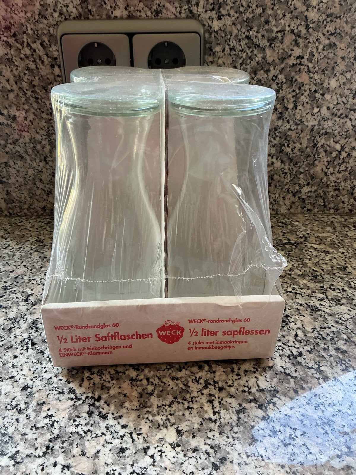 Weck sapflessen 500 ml - 4 stuks nieuw in verpakking, Ophalen, Glas, Nieuw, Voorraadpot