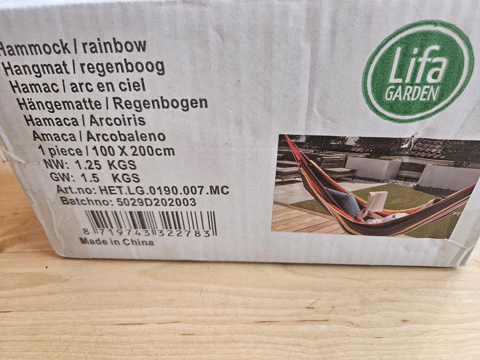 Lifa Garden Hangmat Regenboog - 100x200cm, Ophalen, Nieuw, Eenpersoons, Binnen