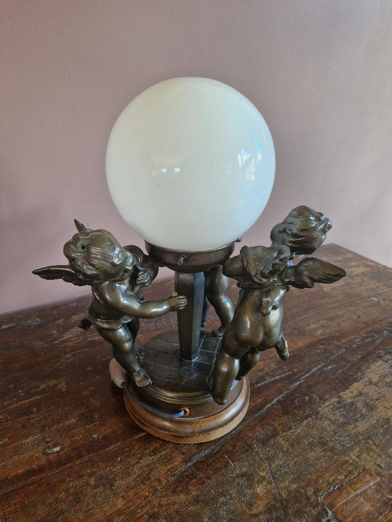 Art deco lamp brons met glazen kap, Ophalen of Verzenden