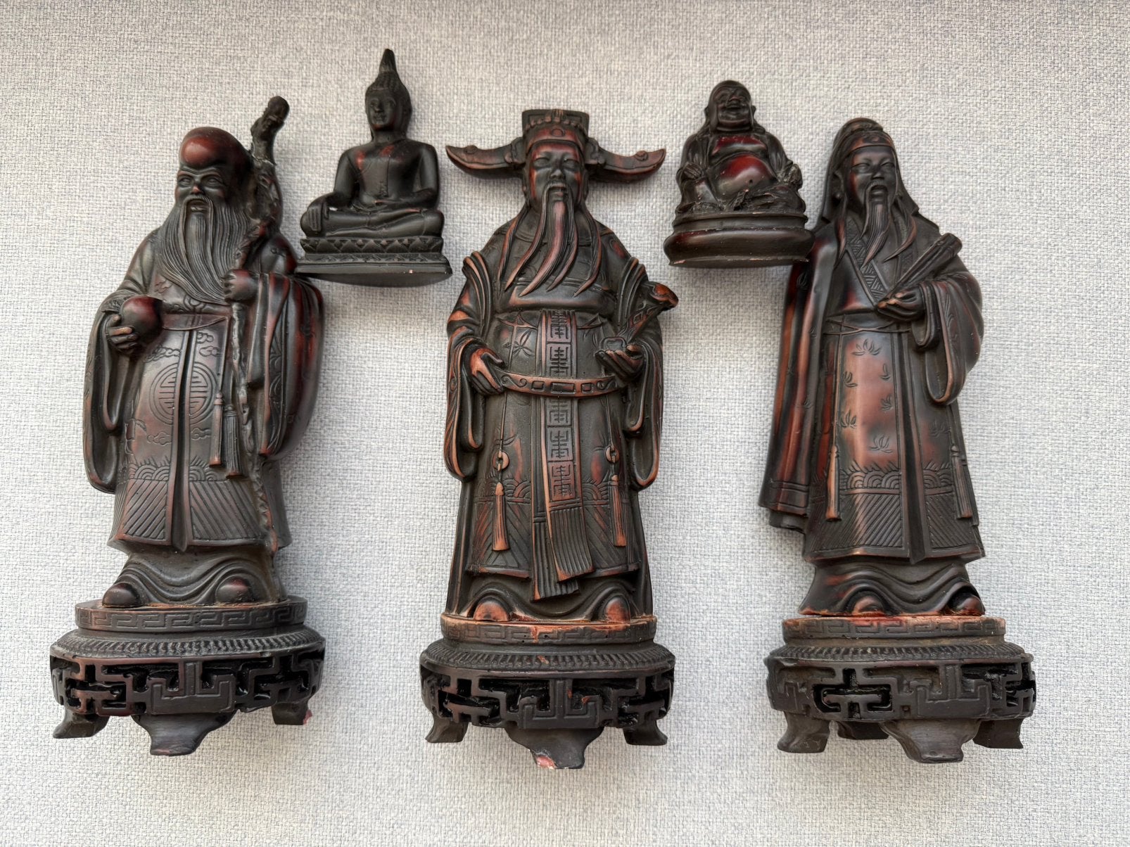 Three Wise Men Sanxing (Three Stars) Fu Lou Shou beeldjes, Gebruikt, Massief, 38 cm, Ophalen of Verzenden