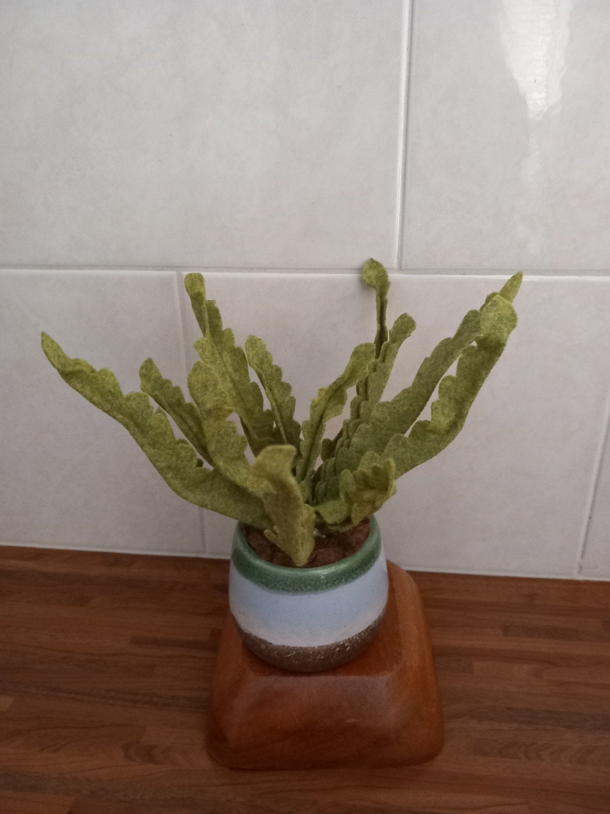 Krulvaren van vilt in potje met groentinten, Binnen, Groen, Handgemaakt, Kunstplant