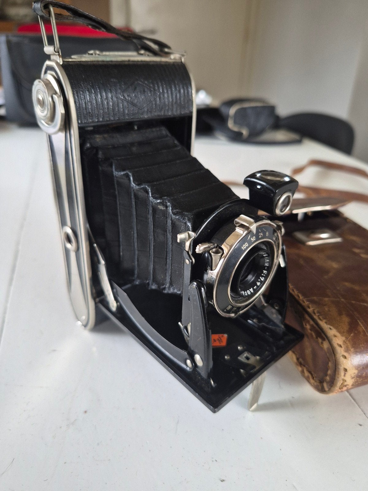 Agfa vouwcamera incl leren tas jaren 30, Ophalen of Verzenden, Compact, Overige Merken