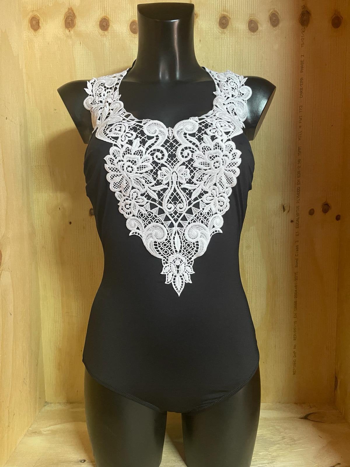 Twinset halter badpak  maat 80b model nero lace, Kleding | Dames, Verzenden, Nieuw, Zwart, Badpak