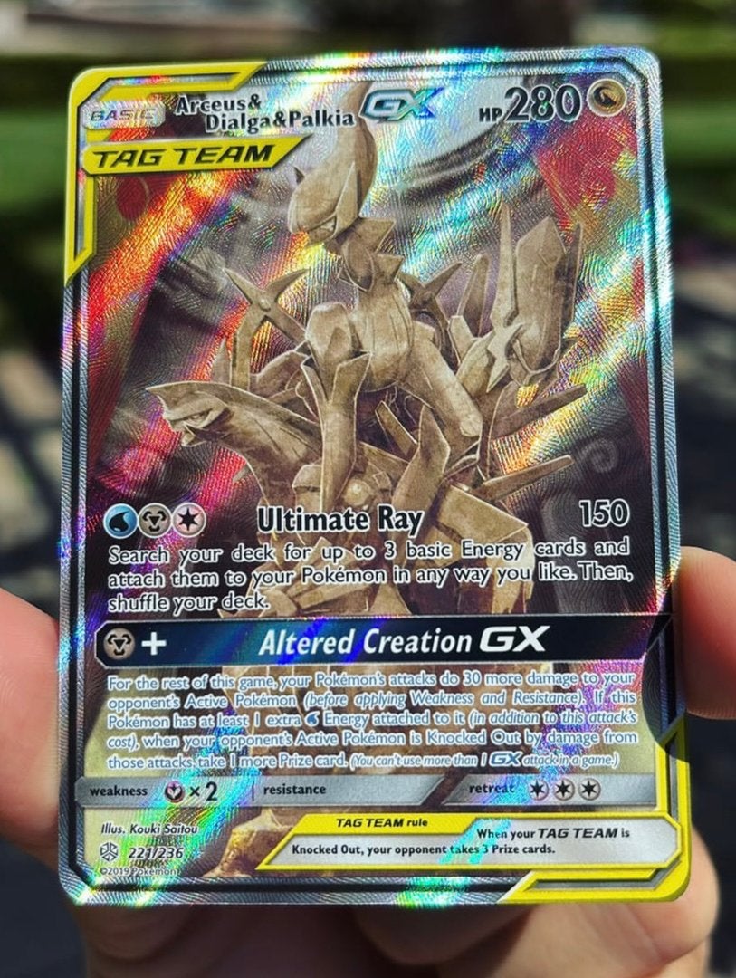 Arceus & Palkia & dialga GX tag team #221/236, Ophalen of Verzenden, Nieuw, Losse kaart, Foil