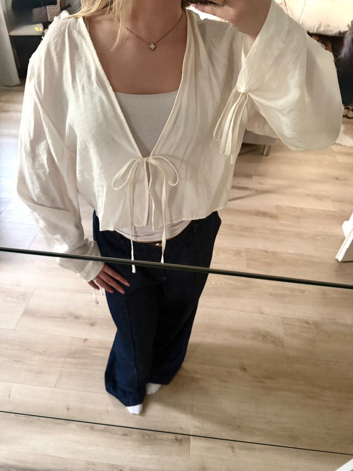 Blousje met strik Zara, Ophalen of Verzenden, Zo goed als nieuw, Maat 46/48 (XL) of groter, Wit