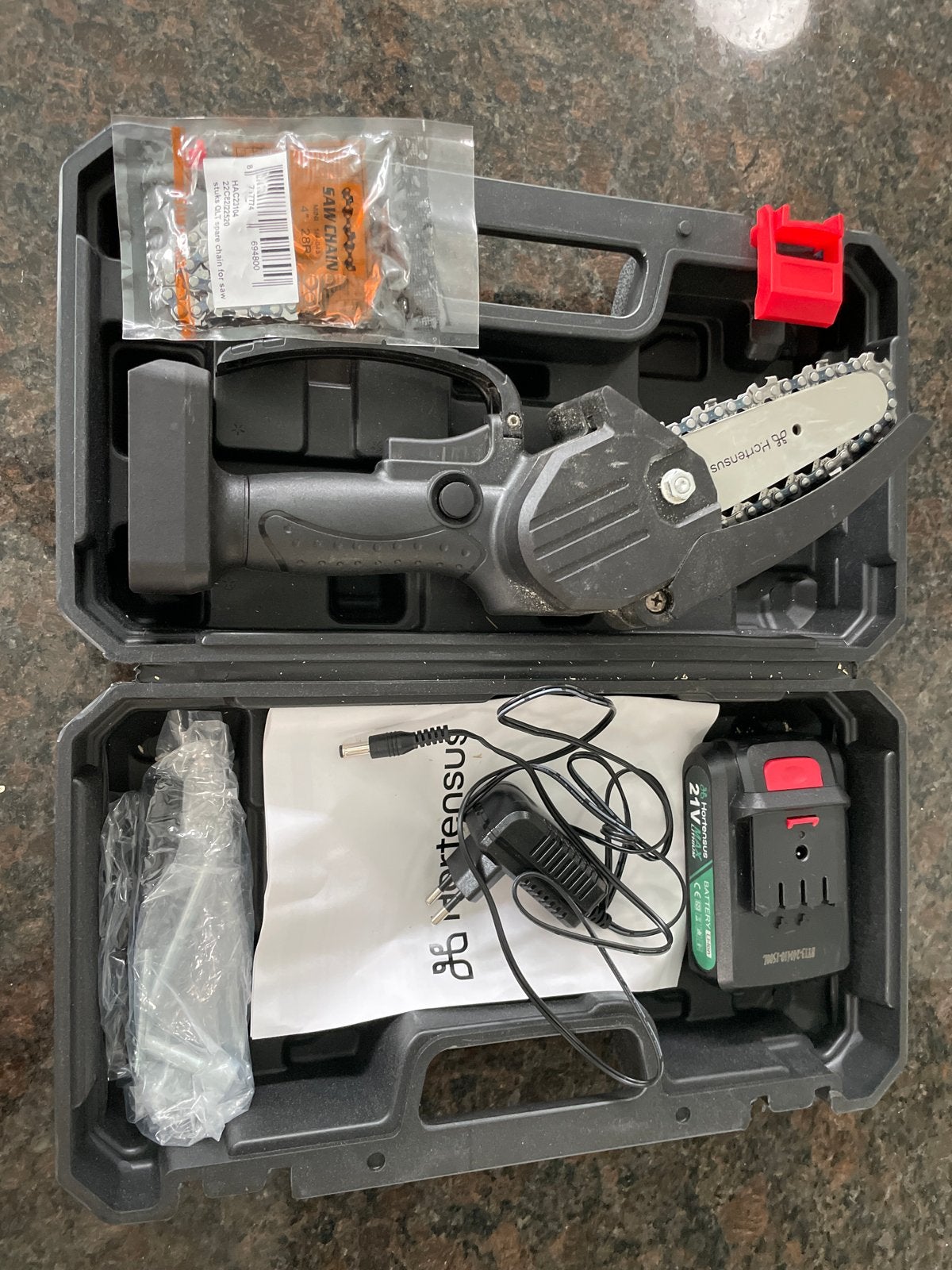 Hortensus Mini Kettingzaag 21V met Accu en Oplader, Doe-het-zelf en Verbouw, Minder dan 30 mm, Kettingzaag, Ophalen of Verzenden