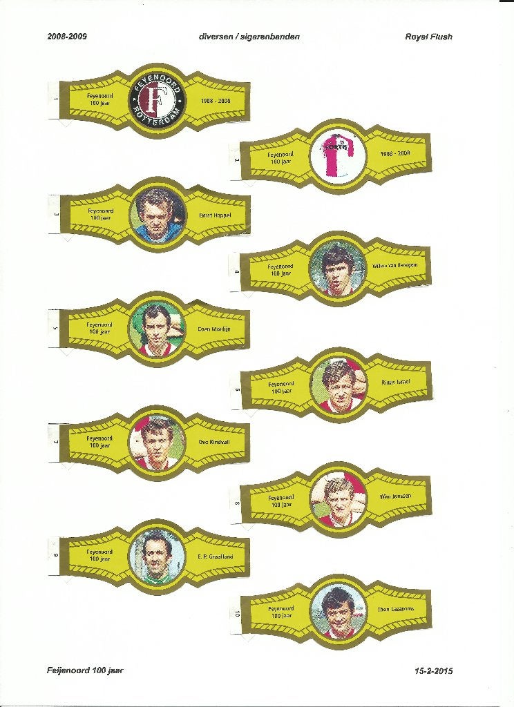 2008-2009 sigarenbandjes Royal Flush geel-goud Feyenoord, Verzenden, Zo goed als nieuw, Feyenoord, Poster, Plaatje of Sticker