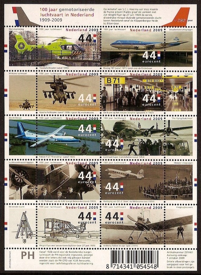 Nederland NVPH nr 2672/81 postfris Luchtvaart 2009, Ophalen of Verzenden, Na 1940, Postfris