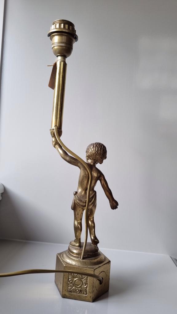 Brocante Messing schemerlampvoet in de vorm van een engeltje, Ophalen, Koper of Brons