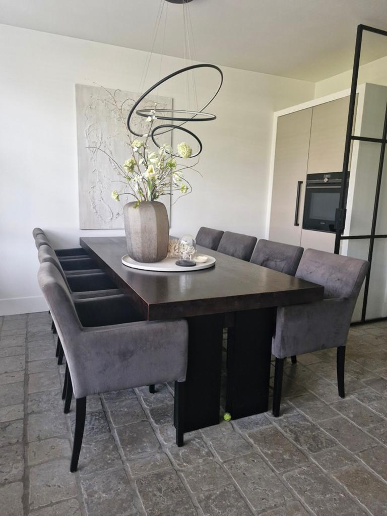 Mooie eethoek met eettafel van Keijser en Co en 8 stoelen, Ophalen, Gebruikt, 6 tot 8 stoelen