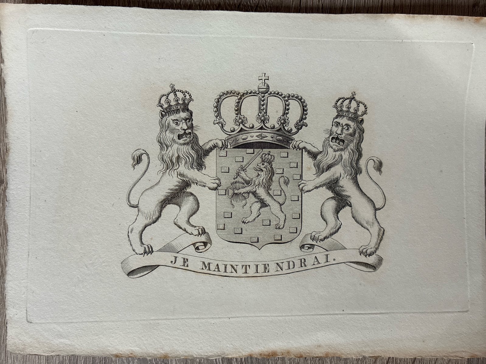 Wapen van Nederland - Je Maintiendrai - Gravure, Antiek en Kunst, 1800 - 1899, Militair, Ophalen of Verzenden, Gravure