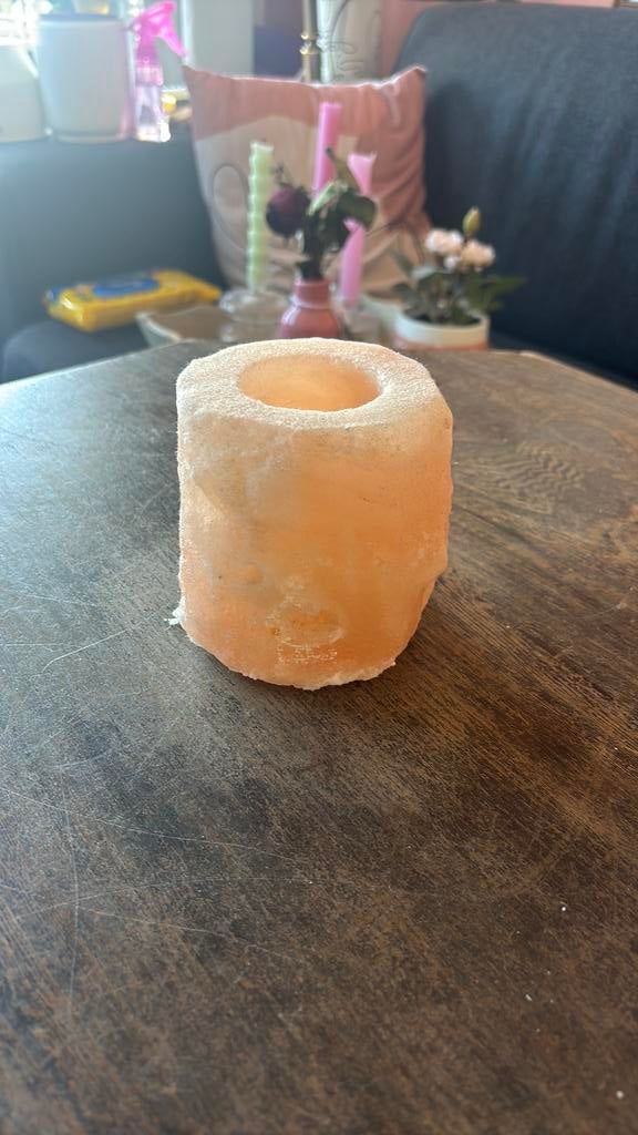 Zoutsteen waxinelicht houder, Overige materialen, Overige kleuren, Ophalen of Verzenden, Zo goed als nieuw