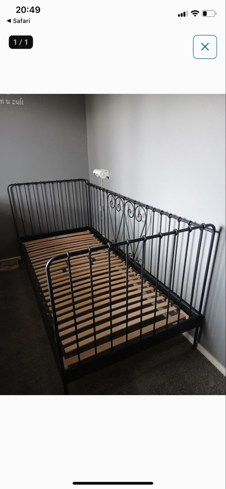 Ikea stalen bed met lattenbodem 90 x 200 cm, Huis en Inrichting, Gebruikt, 90 cm, Eenpersoons, Zwart