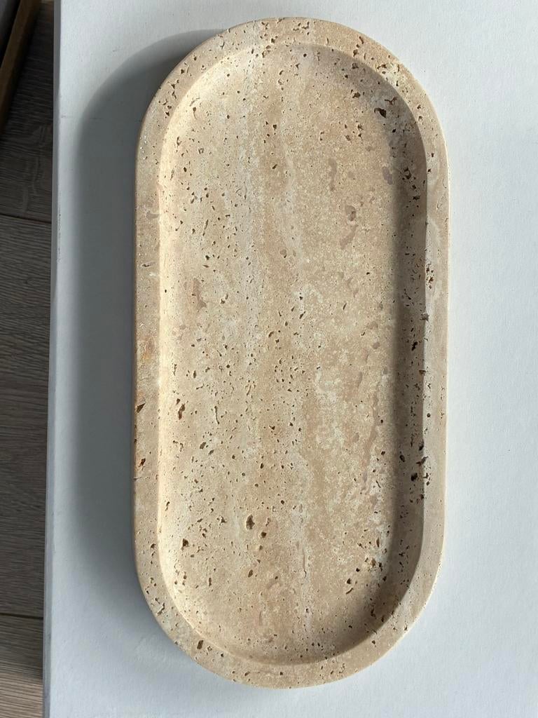 Travertin marmeren serveerplateau / travertine marble tray m, Ophalen of Verzenden, Nieuw, Ovaal, Overige materialen