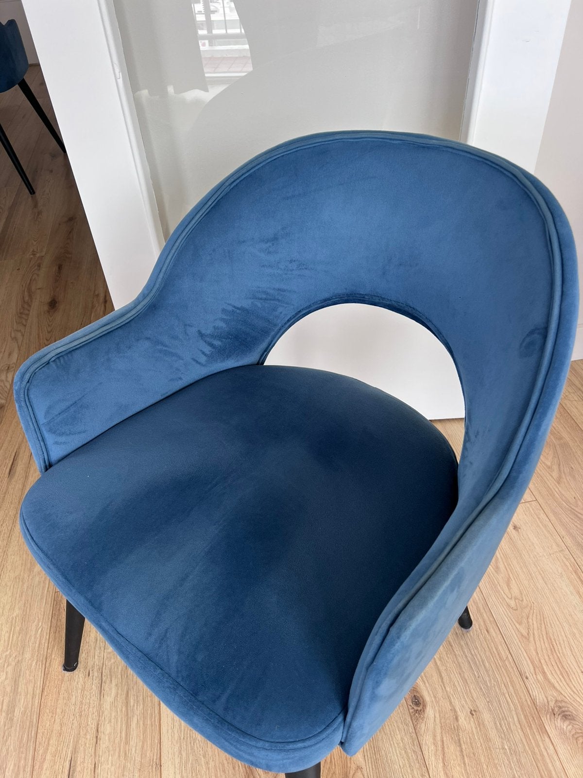 Blauwe eetkamerstoel velours, Huis en Inrichting, Ophalen, Gebruikt