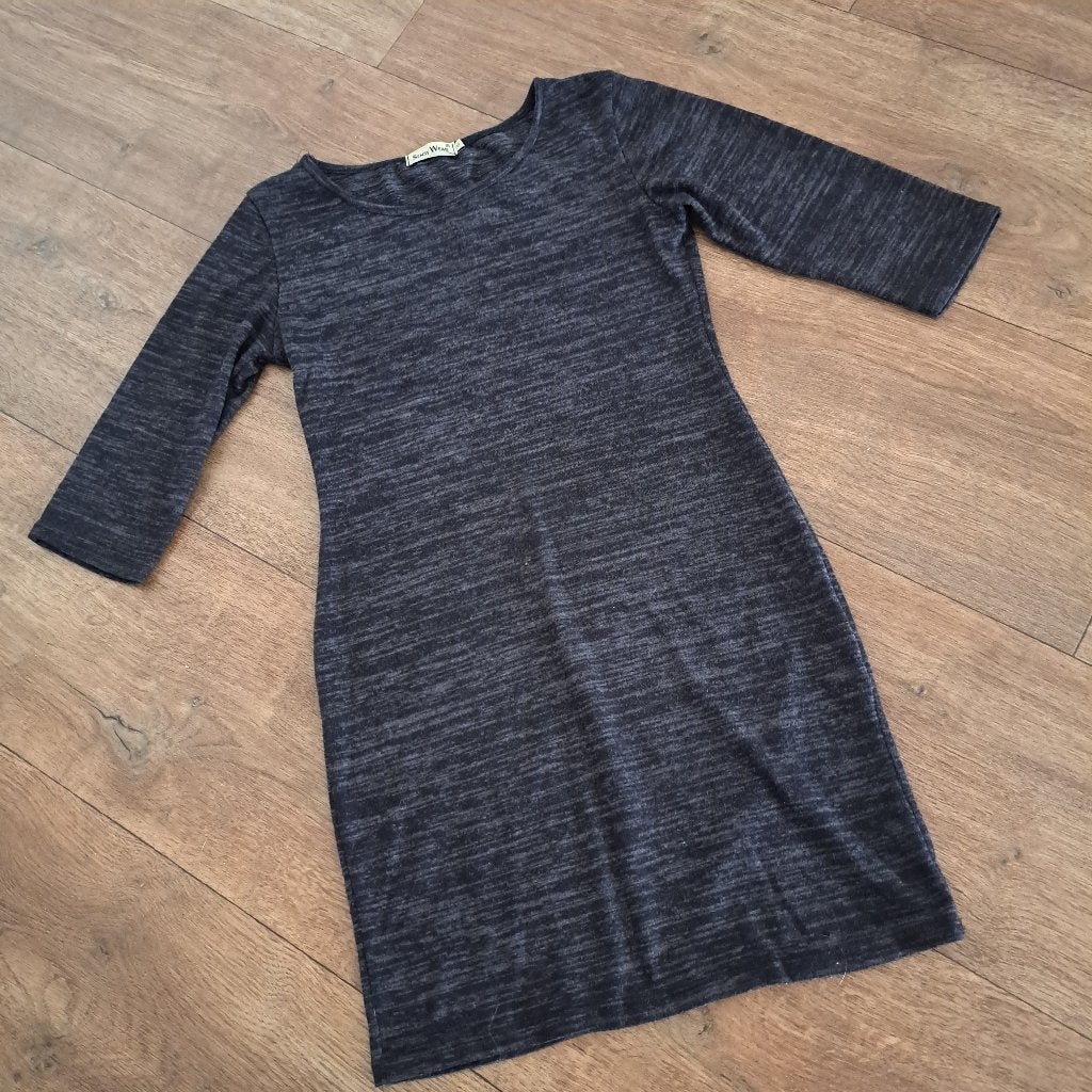 zwart/grijs tricot jurk mt. M, Maat 38/40 (M), Zwart, Zo goed als nieuw, Boven de knie