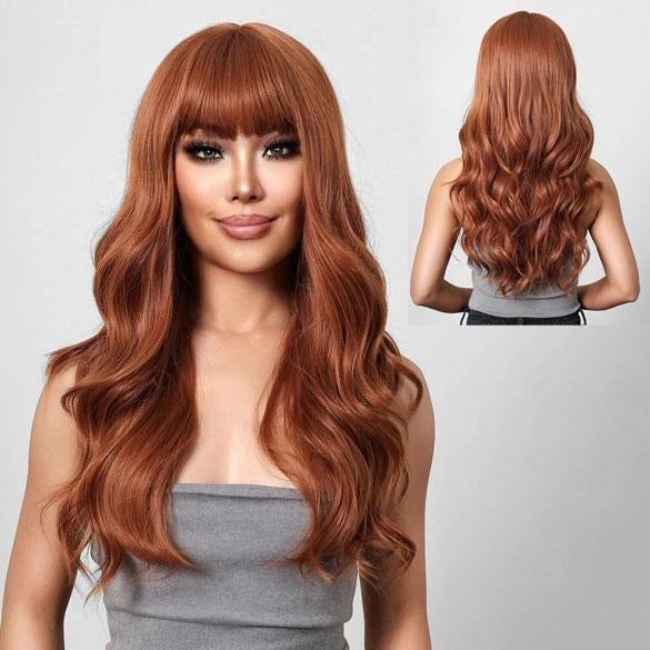 Pruik lang haar met slagen koper rood model 034, Verzenden, Nieuw, Pruik of Haarverlenging
