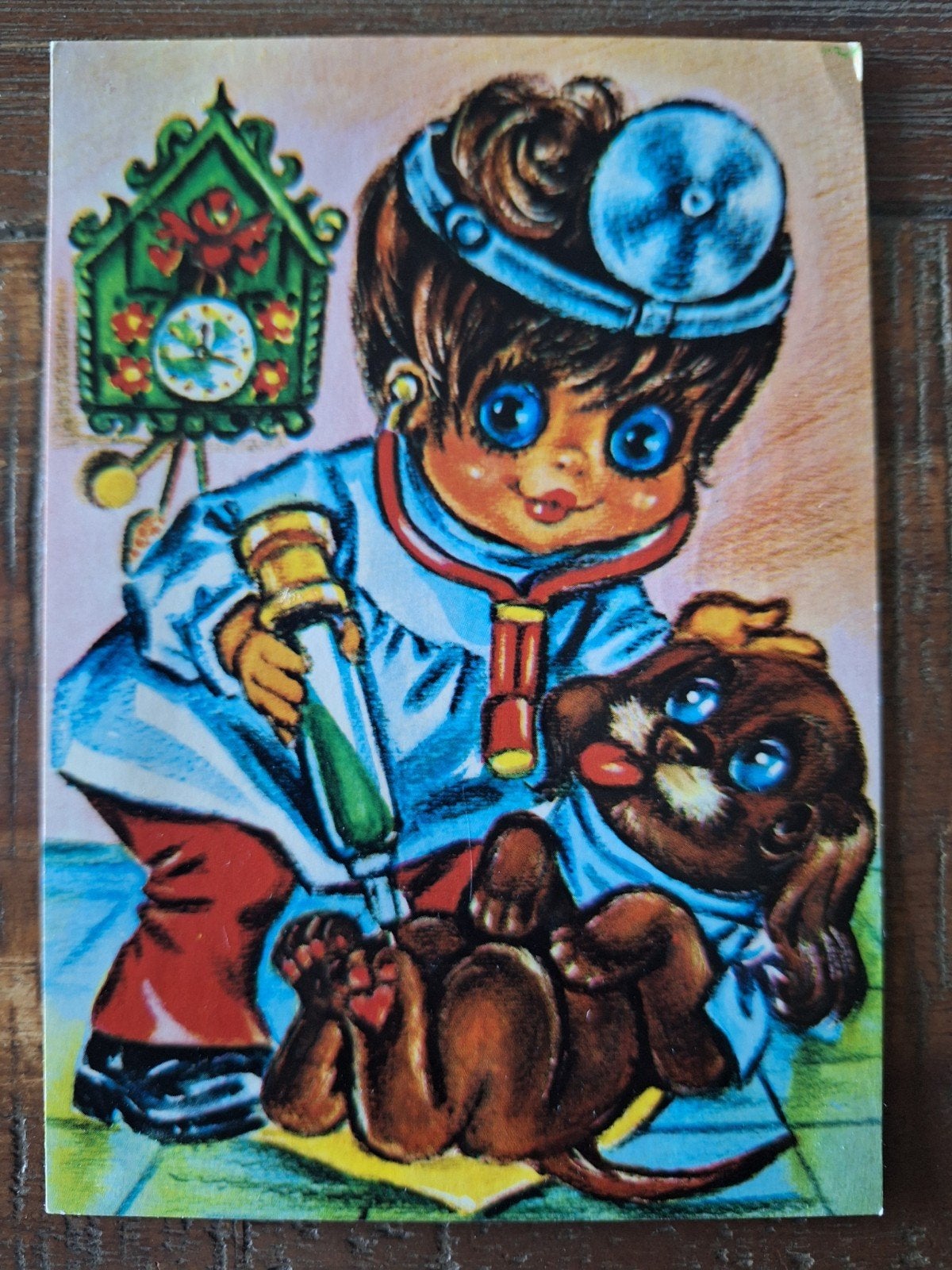 vintage kinderkaart - big eyes stijl, Ophalen of Verzenden, 1980 tot heden, Gelopen, Kinderen