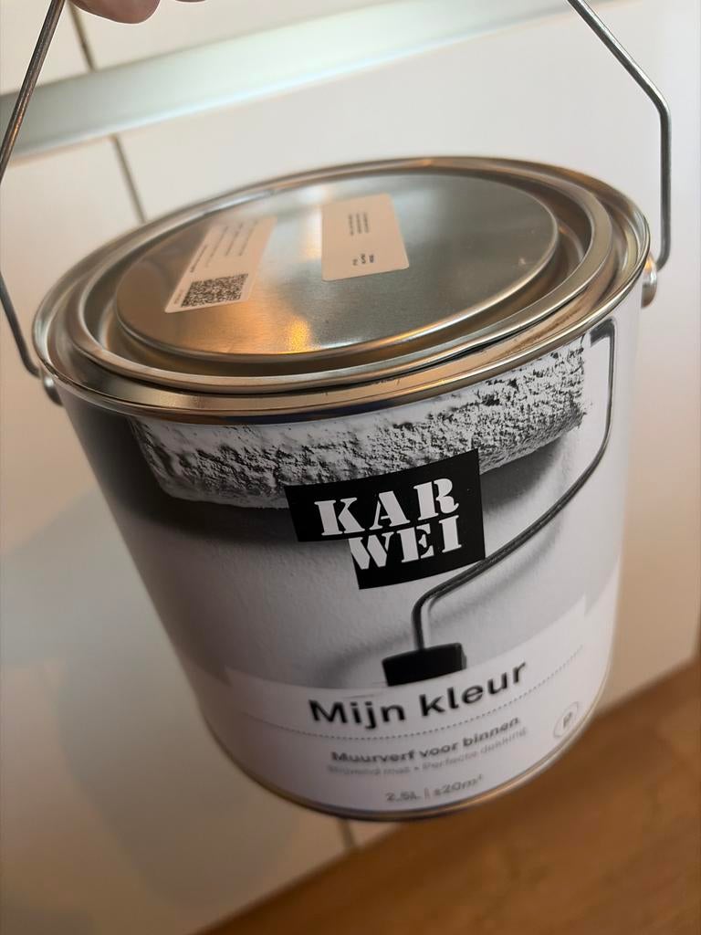 Nieuw blik Karwei muurverf Riverstone 2,5 liter, Nieuw, Ophalen of Verzenden, Verf, Grijs