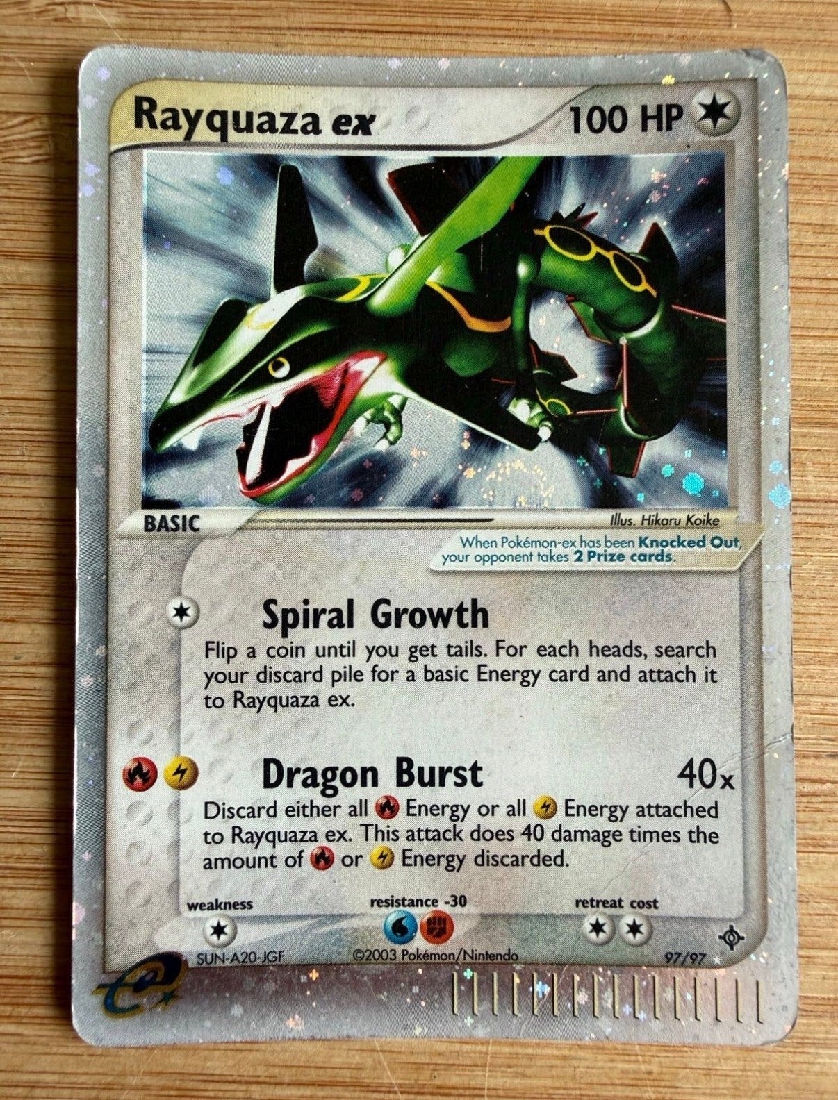Pokémon Rayquaza ex 97/97 Holo EX Dragon Kaart, Ophalen of Verzenden, Gebruikt, Losse kaart, Foil