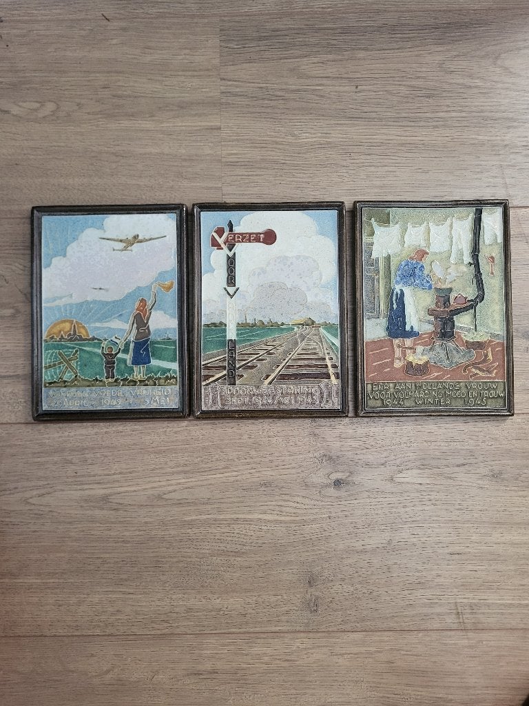 3 stuks antieke cloisonné tegels uitmuntende staat, Ophalen