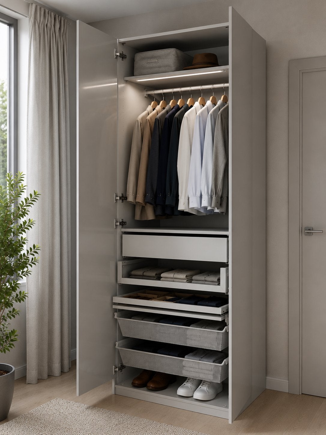 IKEA PAX kledingkast 100x60x240 cm – Hoogglans lichtgrijs, 100 tot 150 cm, 200 cm of meer, Overige materialen, Zo goed als nieuw