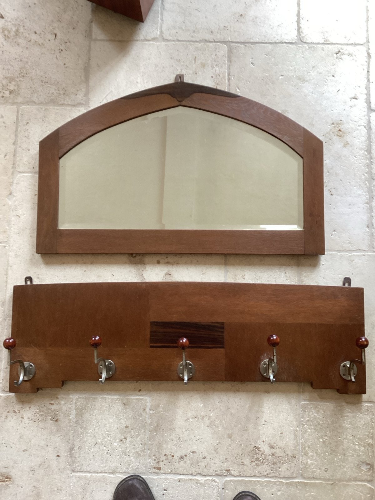 Fraaie Art deco spiegel en kapstok. Amsterdamse school, Gebruikt, Minder dan 100 cm, Hout, Ophalen