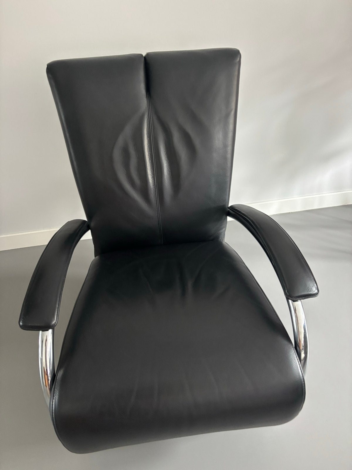 Vintage Molinari Accademia Hoog Model Fauteuil - Zwart Leer, Huis en Inrichting, Ophalen, Gebruikt, Leer, 75 tot 100 cm