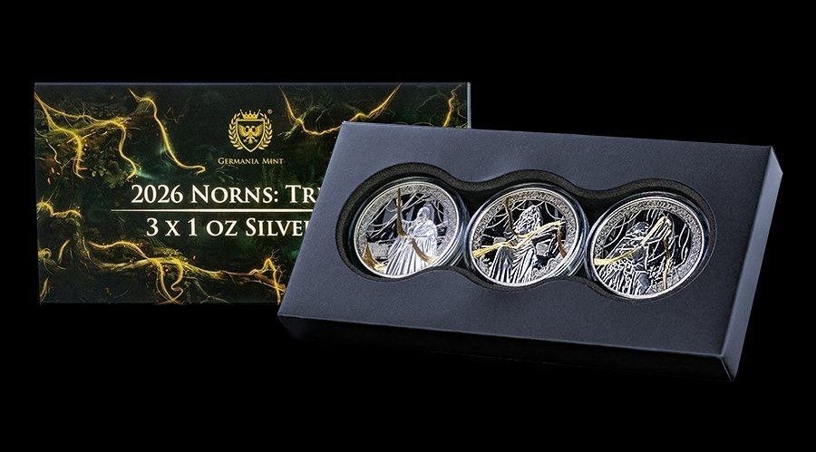Germania mint 2026 Norns Triune 3 x 1 oz Zilveren BU, Ophalen of Verzenden, Duitsland, Setje, Goud