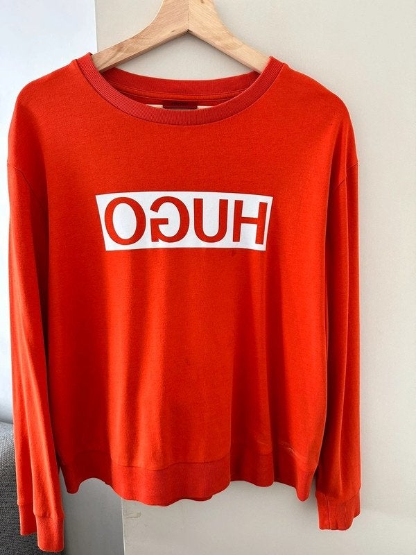 Hugo Boss trui | Maat L | Oranje met witte letters, Hugo Boss, Ophalen of Verzenden, Gedragen, Oranje