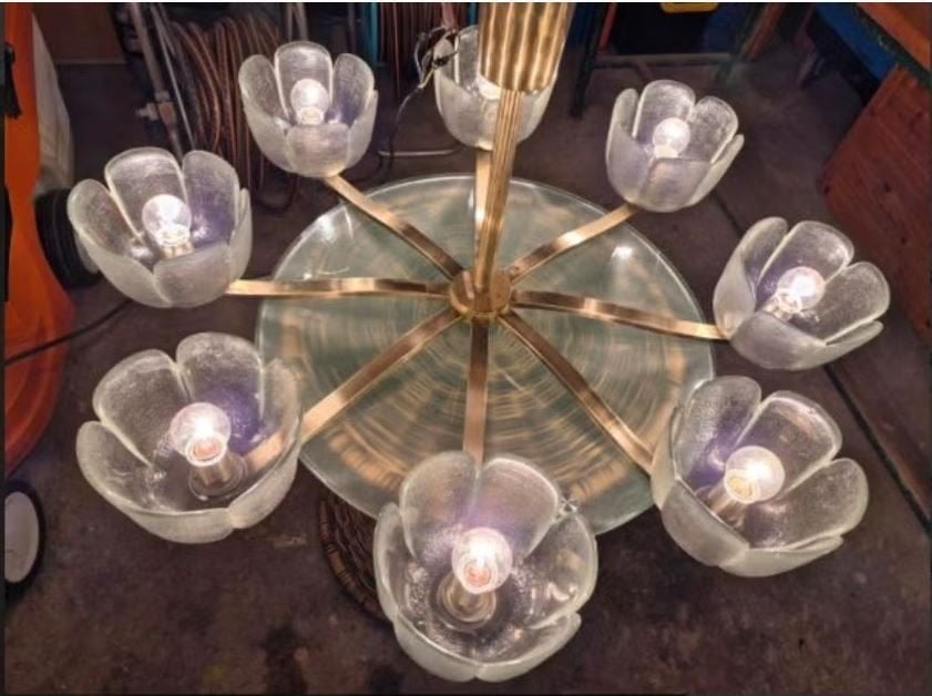 vintage Kalmar Murano kroonluchter xl, Ophalen, E14 (klein), Zo goed als nieuw, Glas