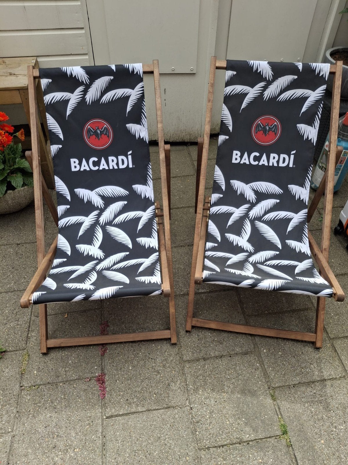 2 Bacardi strandstoelen - inklapbaar, Tuin en Terras, Ophalen, Zo goed als nieuw, Hout, Verstelbaar