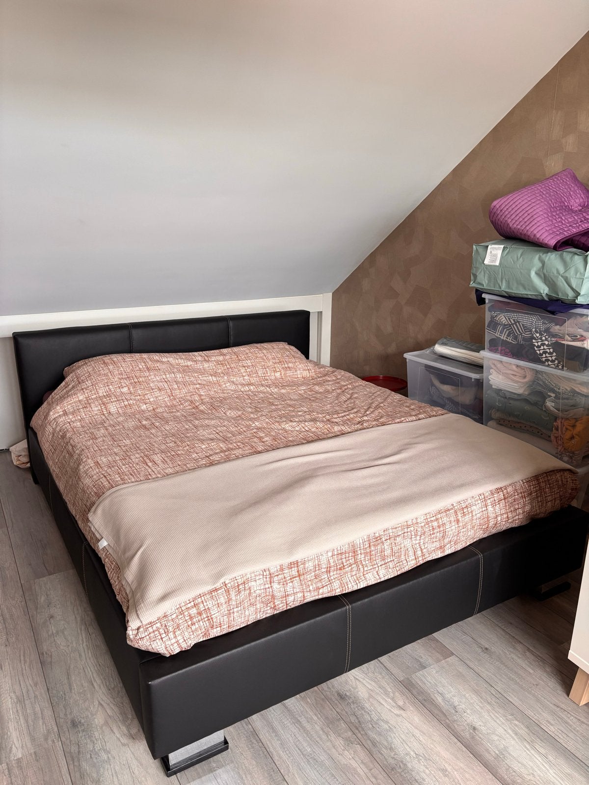 Tweepersoonsbed zwart kunstleer (excl. matras), Ophalen, Overige materialen, Zwart, Tweepersoons