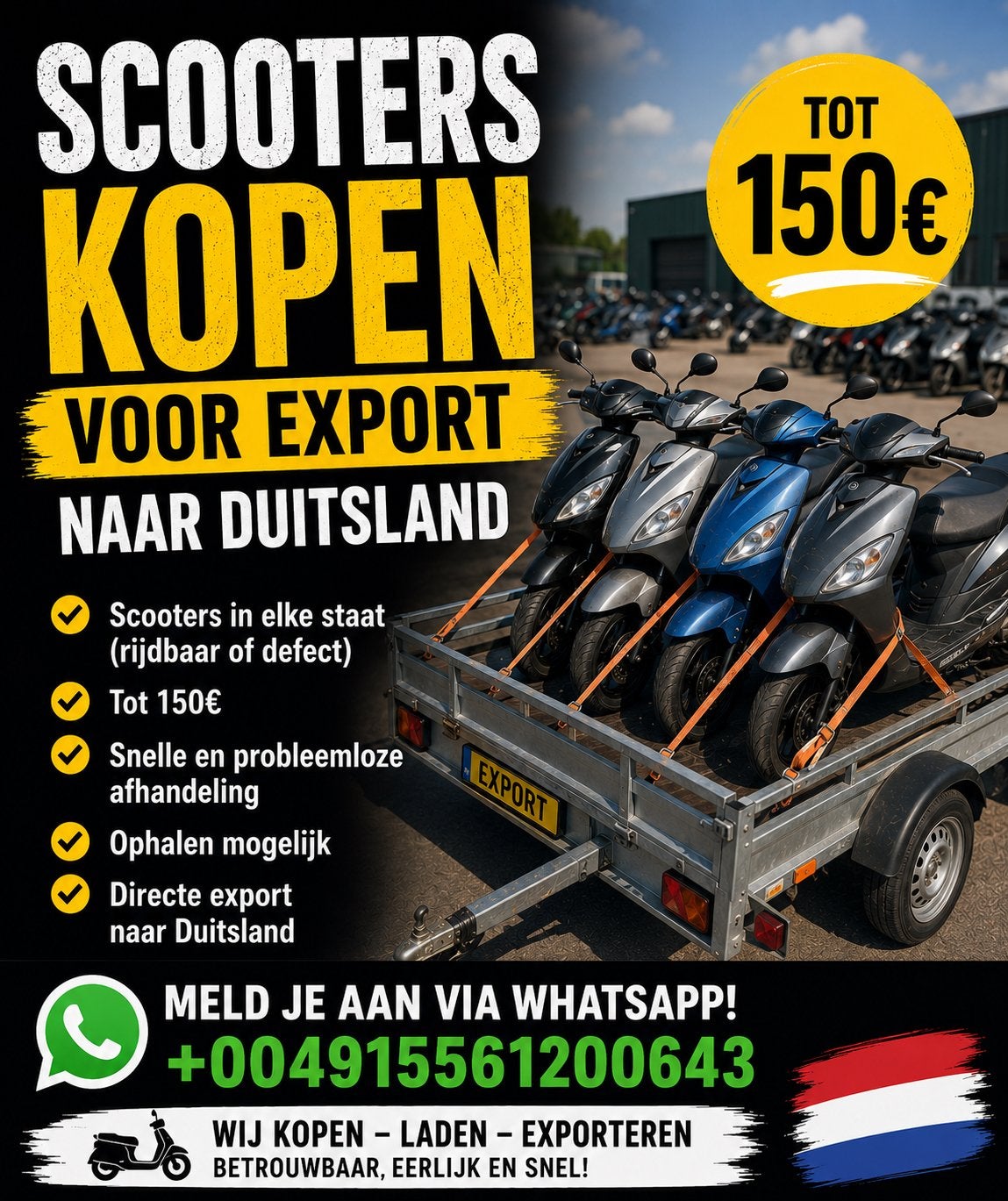 Scooters Gezocht voor Export naar Duitsland - Tot €150!, Ophalen, Gebruikt
