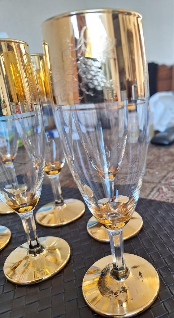 Champagne glazen, 6 stuks, vintage, Ophalen of Verzenden, Gebruikt, Overige typen