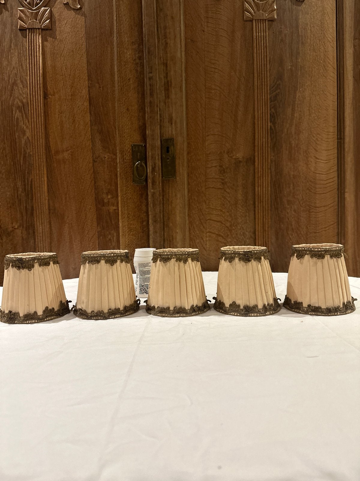 Set van 5 vintage mini lampenkappen met gouden rand, Antiek en Kunst, Ophalen