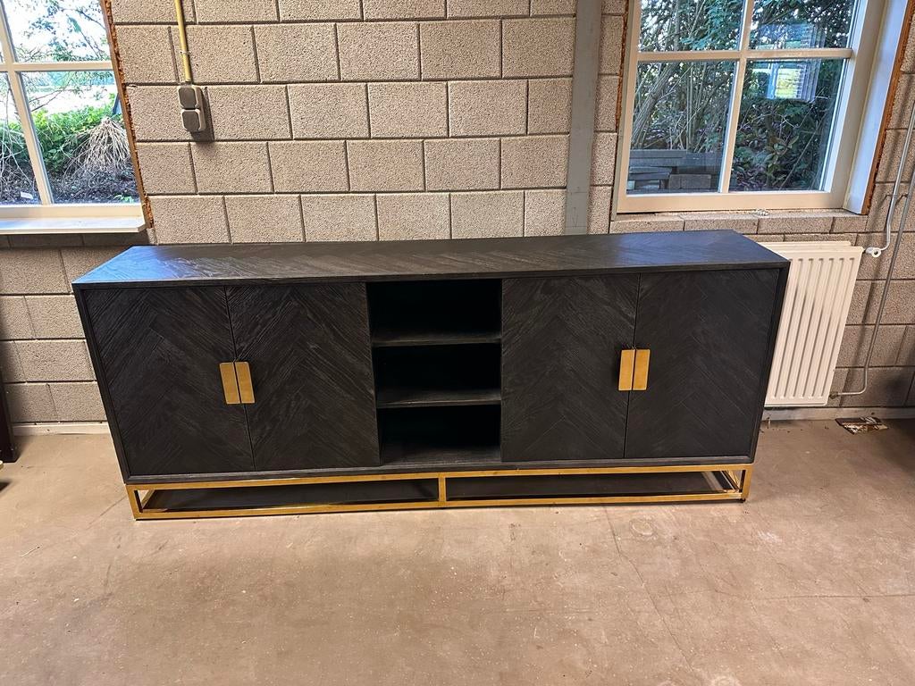 Richmond dressoir zwart (Blackbone) met goud, Ophalen, 150 tot 200 cm, Zo goed als nieuw, 25 tot 50 cm