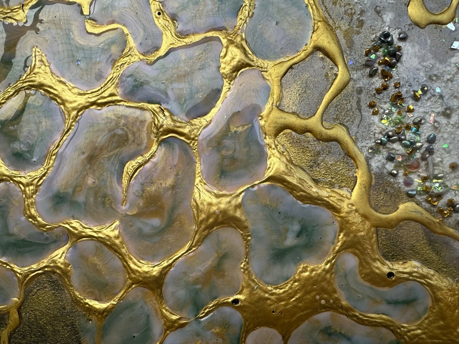 Abstracte kunst met gouden accenten en textuur, Abstract, Met textuur, Ophalen of Verzenden, Gemengde techniek