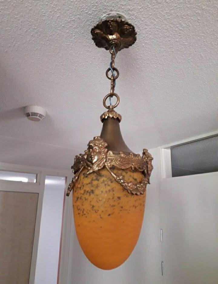 Plafond hanglamp Art deco vintage sfeer verlichting, Ophalen of Verzenden, Glas