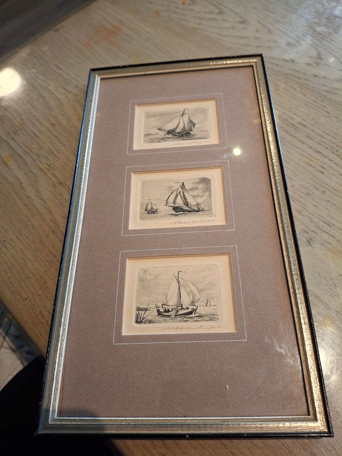 Maarten Langbroek - Drie etsen van zeilschepen, Antiek en Kunst, Gesigneerd, Ets, Ophalen of Verzenden, Landschap