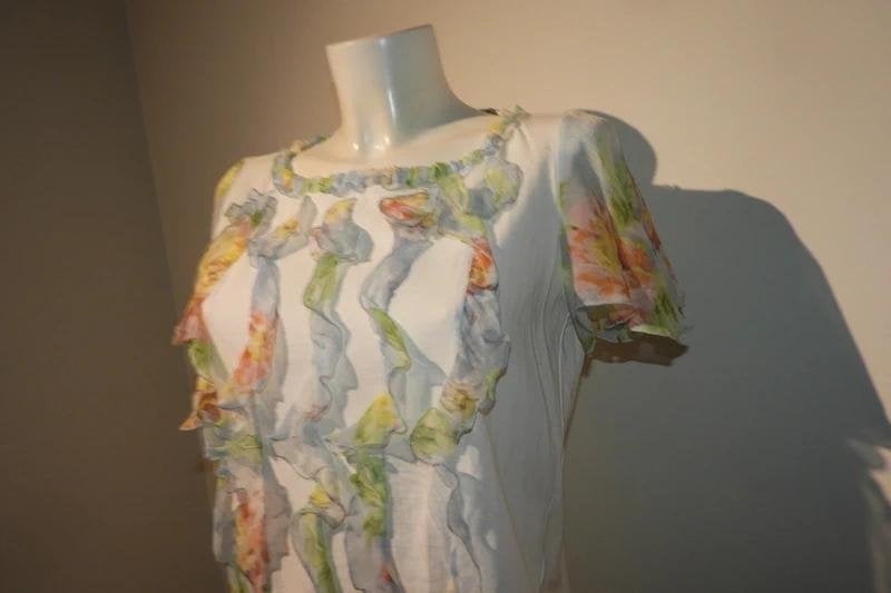 Blumarine eerstelijns shirt zijde voilants en mouwtjes S, Blumarine, Verzenden, Wit, Zo goed als nieuw