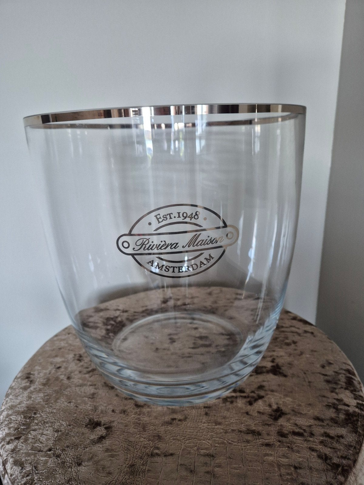 Riviera Maison Windlicht - Glas met Zilveren Rand, Ophalen, Glas, Zilver, Landelijk