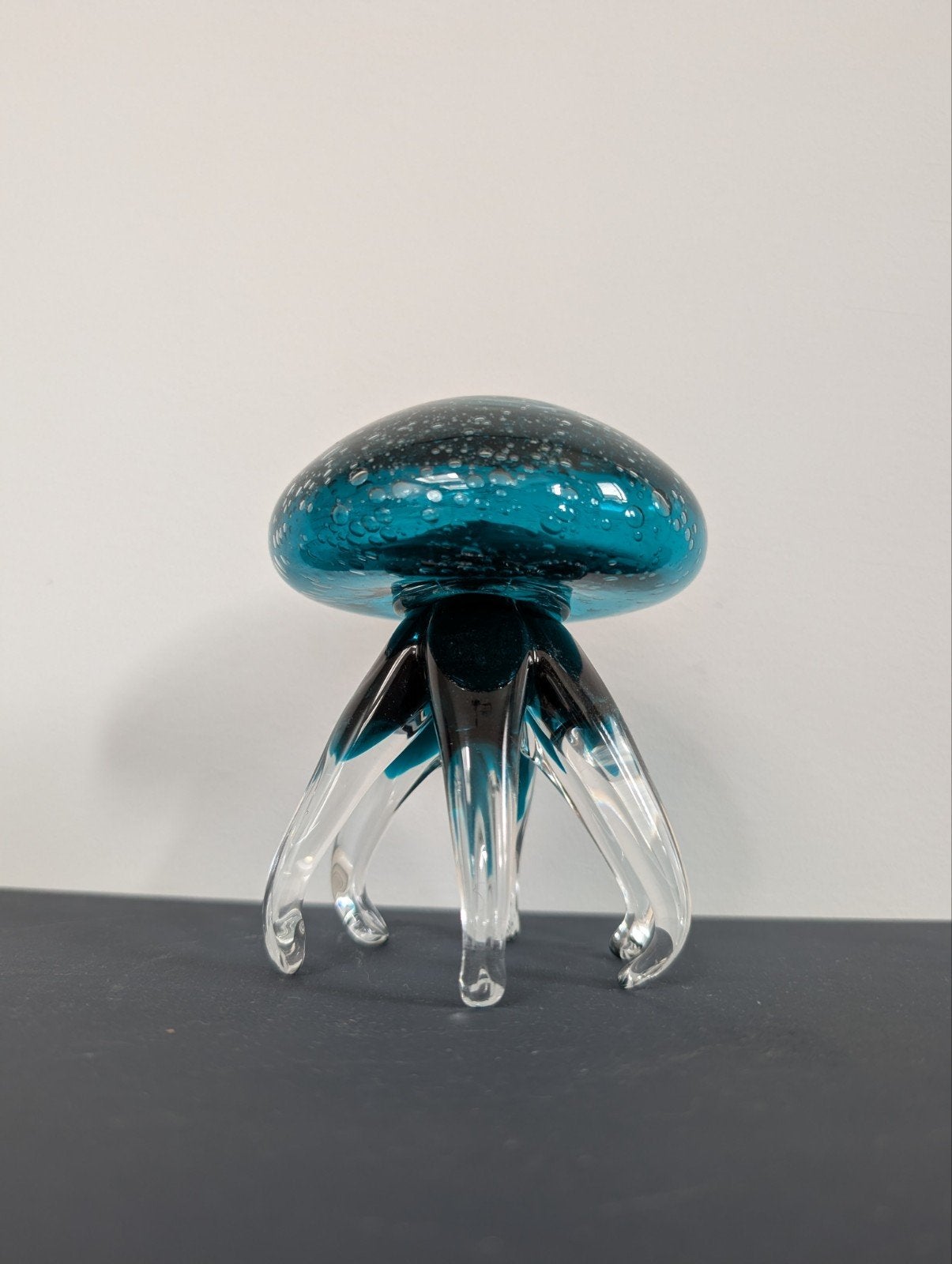 Glazen Kwallen Beeldje - Turquoise met Luchtbellen, Ophalen