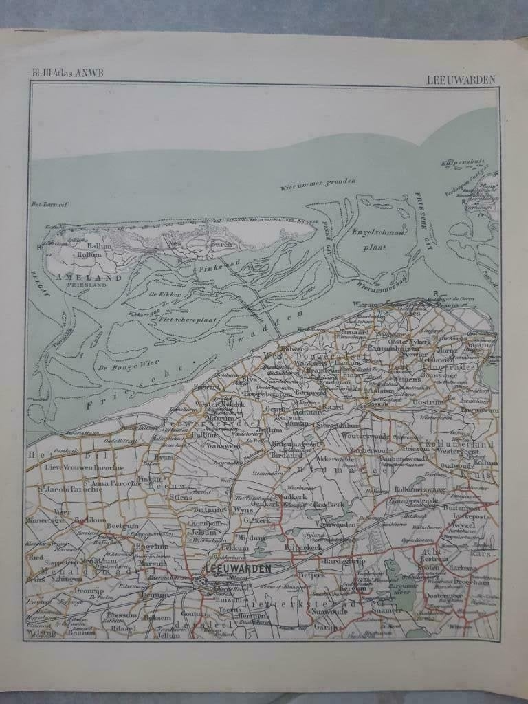 003 / plattegrond ANWB van Leeuwarden ( rond 1920 ), Gelezen, Ophalen of Verzenden, Landkaart, 1800 tot 2000